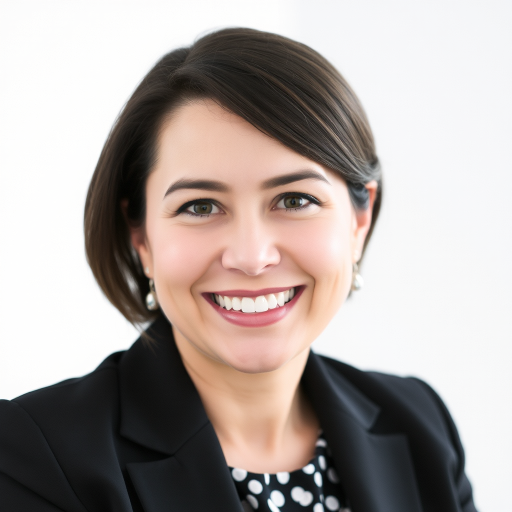 Selin Yılmaz, İş Alanı eğitim direktörü, profesyonel iş kıyafetleri ile güler yüzlü portre