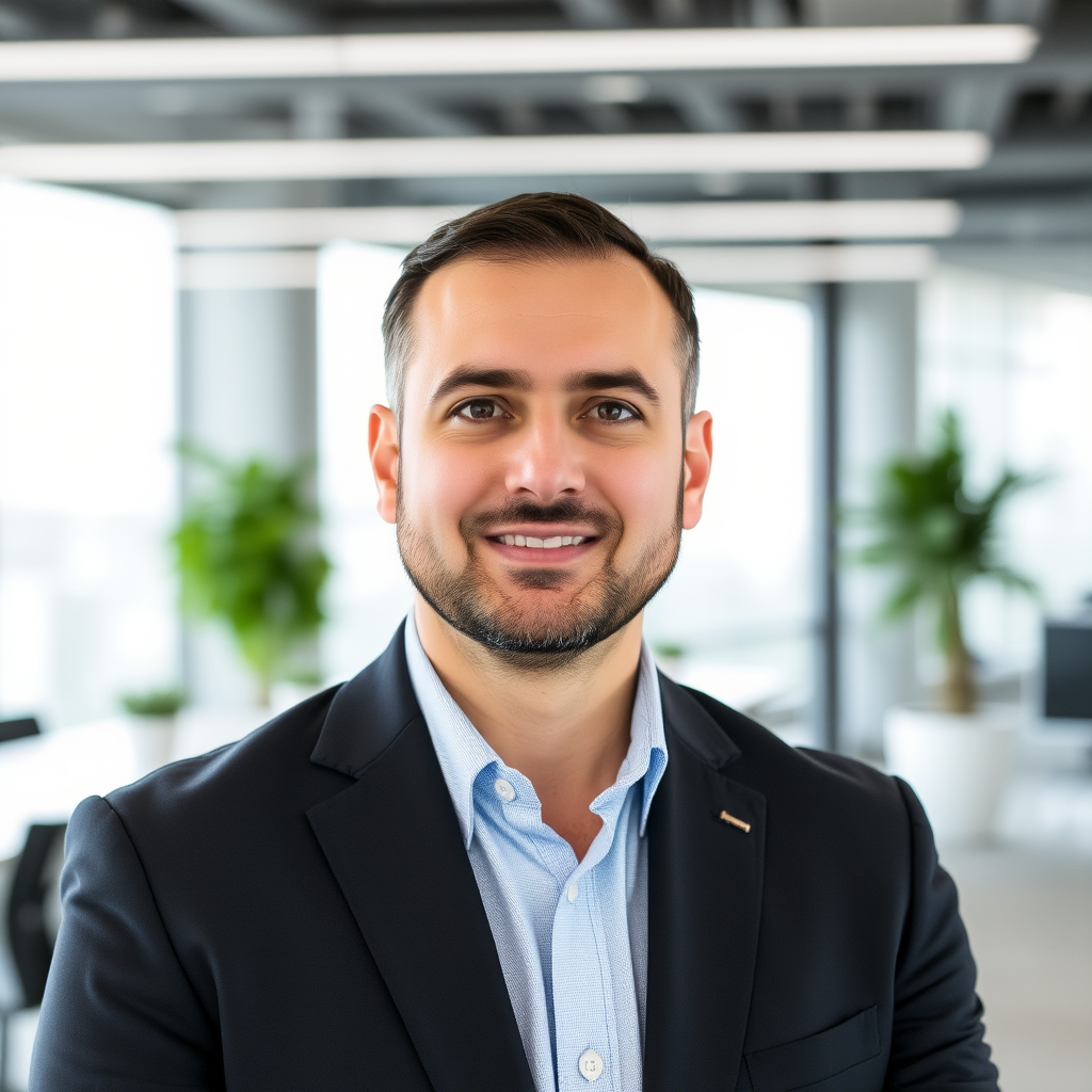 Murat Özkan, İş Alanı iş geliştirme müdürü, modern ofis ortamında profesyonel portre fotoğrafı